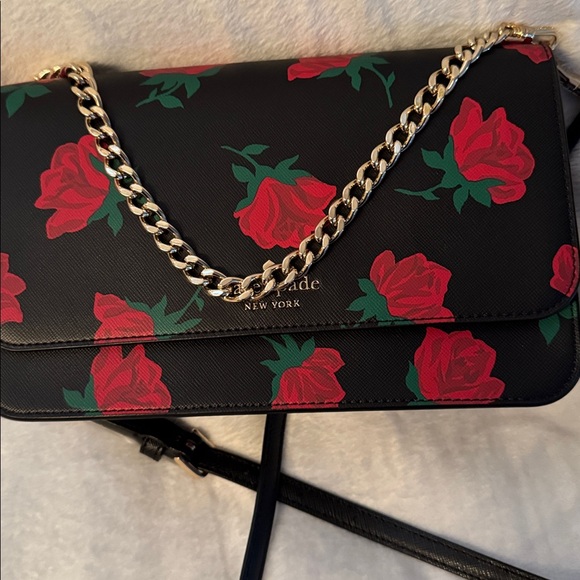 Kate Spade crossbody purse with rose pattern throughout. - Picture 5 of 6